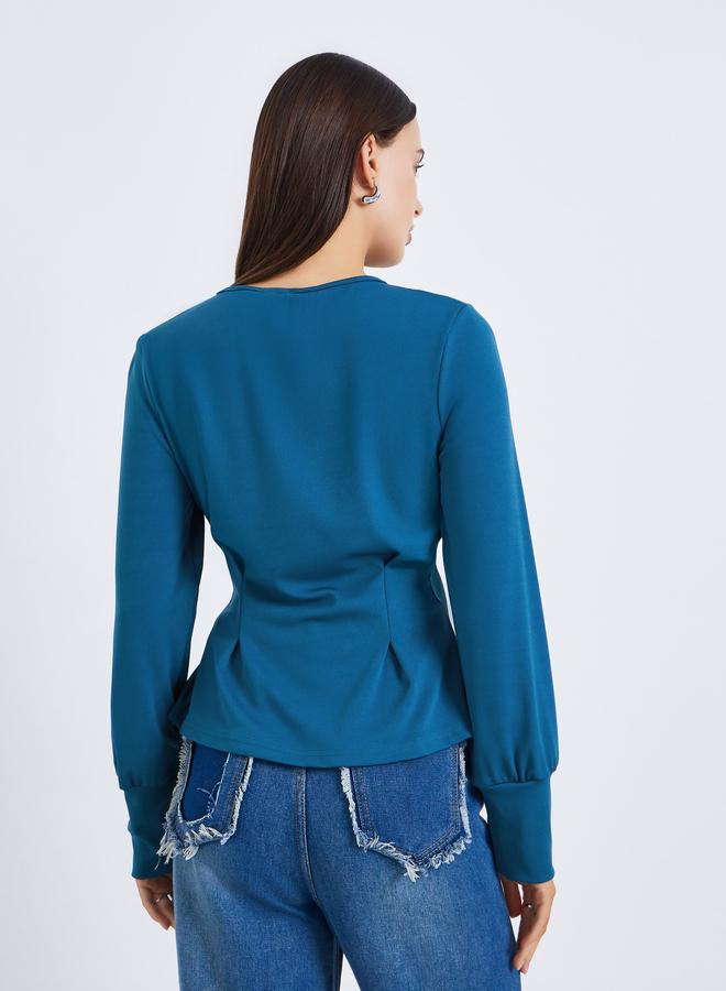 Styli Women Blue Long Sleeve Peplum Top - Image 4